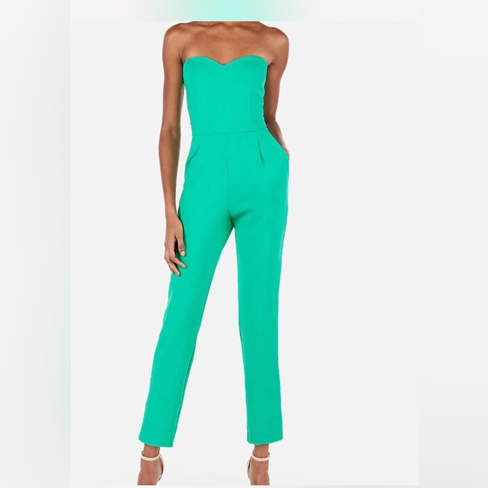 Express Elegant Green Strapless Jumpsuit
